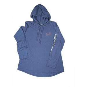 Vineyard Vines Men's Blue Lightweight Whale Outline Logo Hoodie Size M
